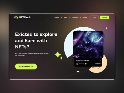 NFT website landing page concept crypto crypto currency cryptoart design digital art hero banner home home page landing page nft nft marketplace online product trading ui user interface web web design website