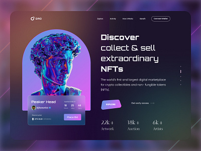 NFT Marketplace Website bitcoin blockchain collectible concept crypt crypto currency design digital art eth ethereum marketplace metaverse nft rare art rare nft token trading ui web design website