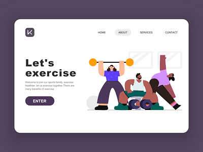 Introduction page UI design flat illustration sports ui ux web