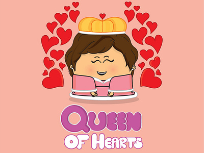 Queen of Hearts character illustration cushion design hearts queen throwpillow typogaphy valentines day vector