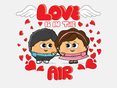 Love is in the air character illustration cushion design hearts illustration typography vector