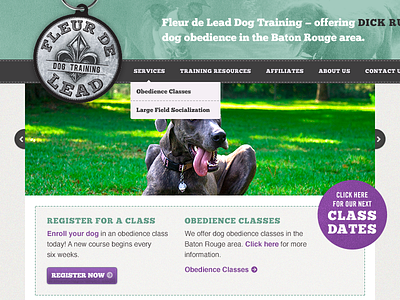 Fleur de Lead Dog Training Website chunk five dog training dogs drop down navigation website