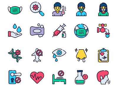 Medical and corona virus outline colored icons 2