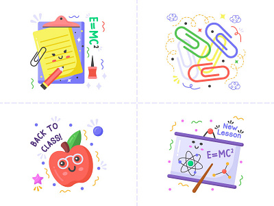 Collection of Stickers design education graphic design iconset illustration isons line art line icons linework school sticker stickers ui vector