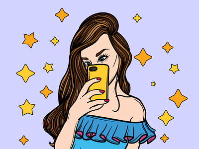 Girl Holding Mobile Clipart