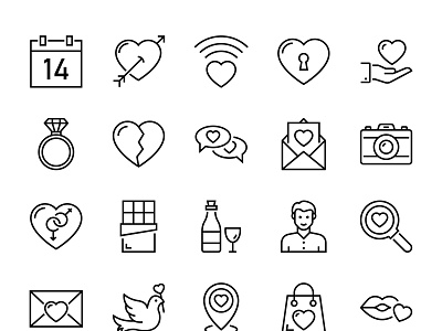 Valentine day icons black and white branding design graphic design iconset illustration isons line icons logo typography ui ux vector