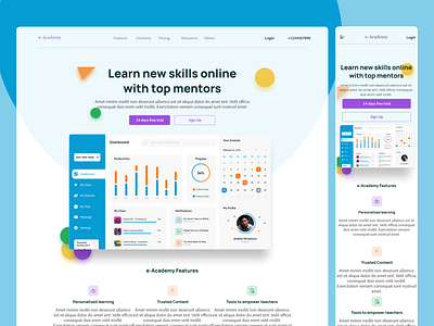 E-Learning app landing page branding college website design e learning education app figma figmadesign illustration logo minimal online learning ui ux web website