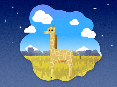 Giraffe On Savanna, night animal design flat illustration vector