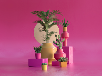 Still life 3d c4d composition design floral green lighting minimal motion graphics pink render ui ux