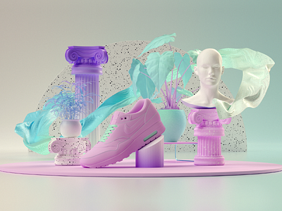 Got nike!? 3d 3d design blue cinema4d classic cloth composition designer gradient graphics design lighting minimalist mograph motion design nike pink rendering ui ux white