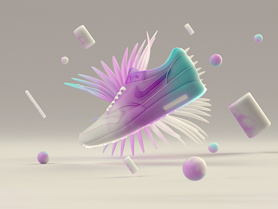 Got Nike!? V2 3d blue c4d cinema4d clean composition floral gradient graphics design lighting minimal motion design nike online shop pink render shoe white