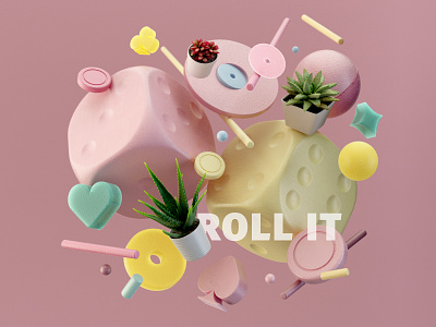 Roll The Dice 3d abstract c4d casino cinema4d color composition contrast design dice funky gambling geometric graphic design illustration lighting minimal plants render slots