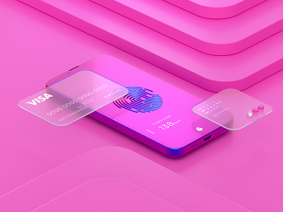Mobile Bank Unlock 3d app application bank banking c4d cinema4d composition design fingerprint glass illustration iphone mobile motiondesign pink render ui unlock ux