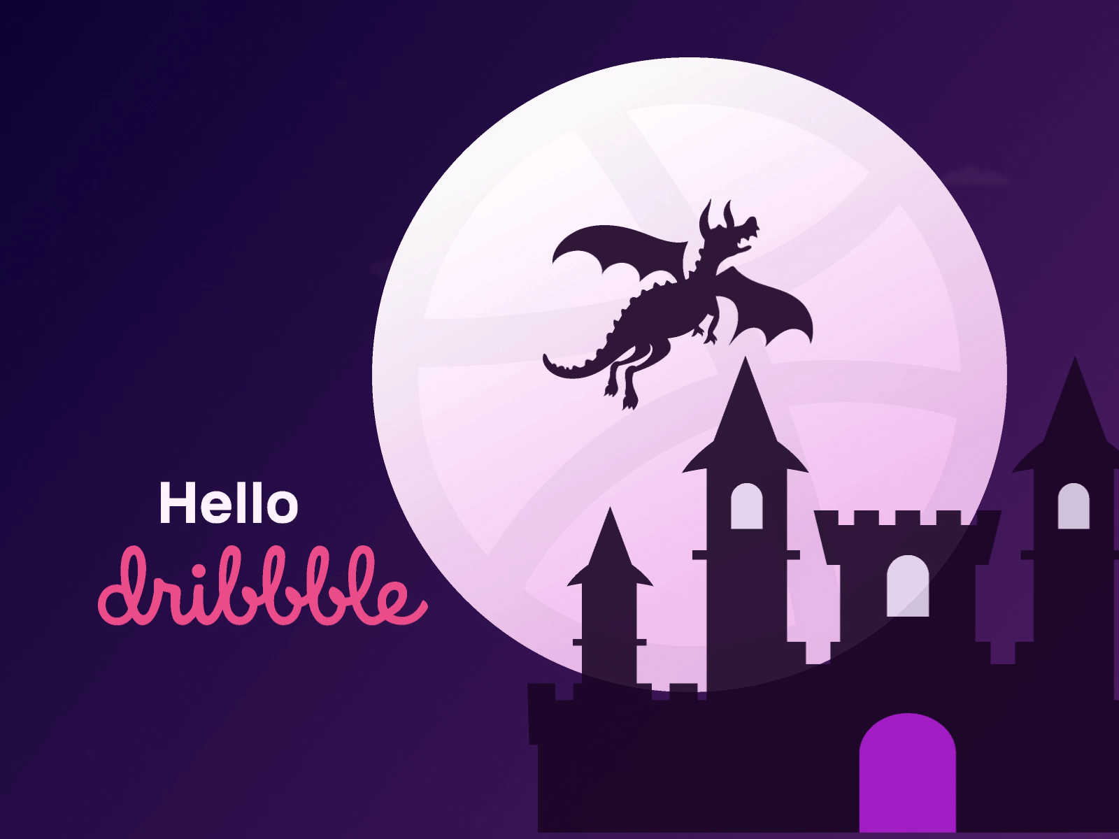 Hello dribbble adobe animation castle design dragon dribbble fourth illustration moon shot ui vector