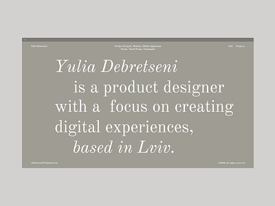 My Portfolio Website - Yulia Debretseni UI animation colors design figma icon illustrations interaction interface light minimalism mobile portfolio project promo typography ui website