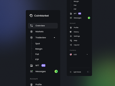 Sidebar navigation - CoinMarker b2b bitcoin coin crypto cryptocurrency cryptoexchange cryptotrading dashboard ethereum exchange figma interface menu navigation sidebar ui ui components ux