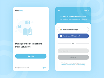 Daily UI :: 001 | Sign Up app book book collection charity community dailyui dailyui 001 design donation library login mobile mobile app register sign in sign up ui