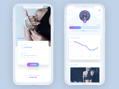 App design | Progress tracker app concept branding design design agency gradient color minimal pastel progressbar ui ux workout app workout tracker