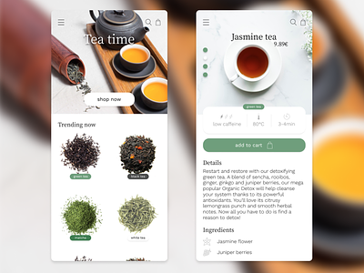 Tea shop app design