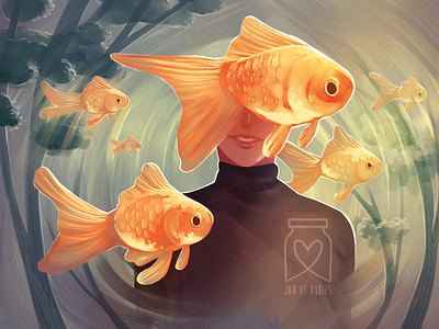 Bathed In Gold digital art fantasy fish goldfish illustration