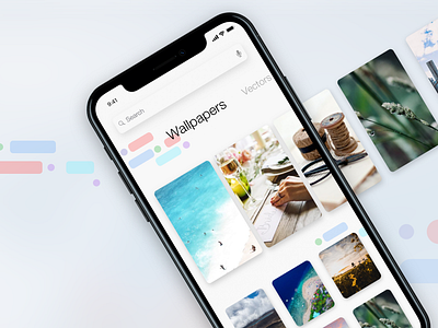Wallpaper app app card grid ios iphone iphone x minimal search swipe tabs vector wallpaper