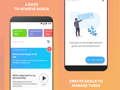 TwoDays - Daily to-do list as goals for Android android app goals illustration list material design stats ui ux