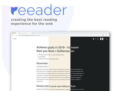 Reeader - Better reading experience blue browser chrome extension logo productivity read reader reading web