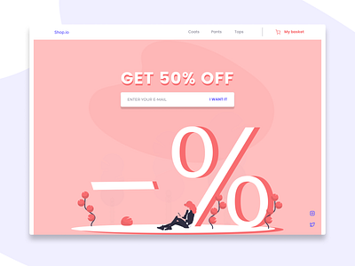 Get a discount 👗👕 design discount header homepage illustration landingpage pink sales ui vector webdesign