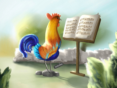 Rooster sonata animals chicken children illustration drawing farm illustration illustrator morning music procreate rooster sheet music sonata sunlight