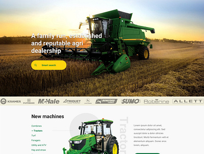 Farm machinery dealership website clean construction design grid layout minimalist design portfolio design