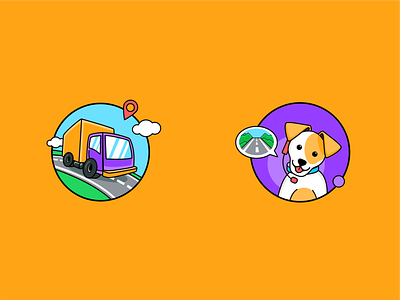 trucking icons car dispatch dispatcher dog flat graphic icon icons illustration lorry road roadtrip truck trucking vector