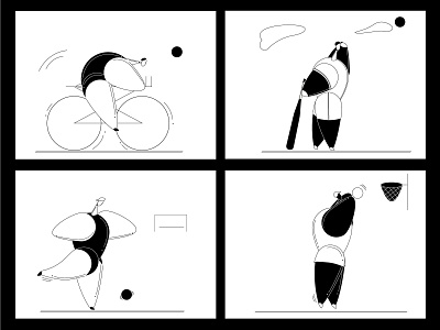 B&W Sports ball baseball basketball bat bicycle blackandwhite bulk character character design cyrillic flat football human body illustration illustrator minimal simplistic sport vector