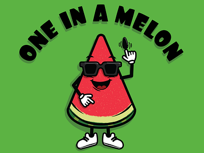 One In A Melon cartoon character cool drawing food fruit illustration sandía seed sneakers sunglasses vector watermelon watermelon slice