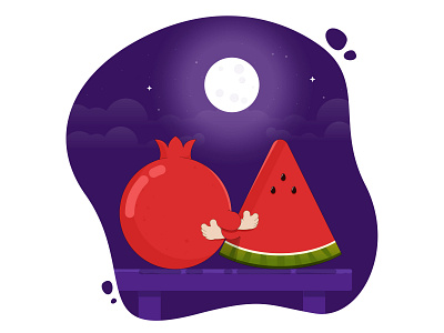 Yalda Night celebration design flat illustration illustrator pomegranate vector watermelon yalda