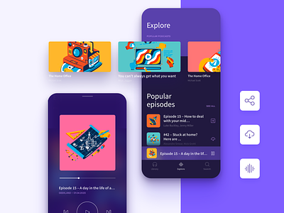 Podcasts - listen & explore app clean concept dark design flat illustration interface ios minimal mobile podcast ui ux