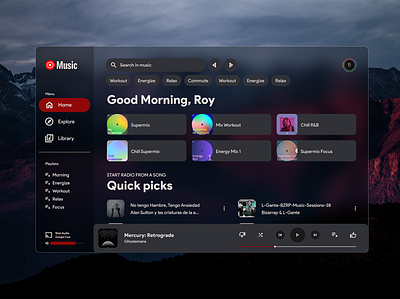 YouTube Music UI Redesign app branding design desktop fluent glass graphic design macos material material design music typography ui windows