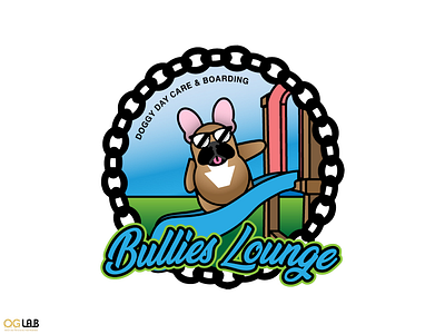 Bullies Lounge badge design bullies life cartoon dog doggy daycare french bulldog frenchie fun logo logo design sd bullies