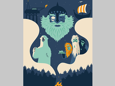 Maelstrom Print attraction epcot illustration maelstrom norway polar bear poster ship stars trees trolls viking