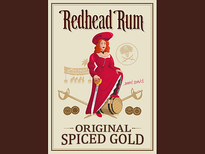 Redhead Rum alcohol disney graphic design illustration label pirates theme parks typography