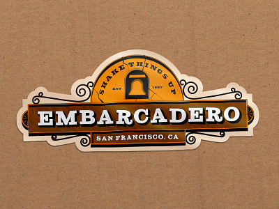 Embarcadero badge earthquake illustration logo theme park universal studios