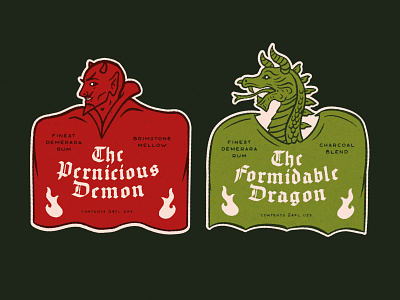 Rum Labels demon devil dragon illustration label liquor rum