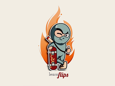 learn. practice. flips character illustration kick kickflip logo skateboards sketch