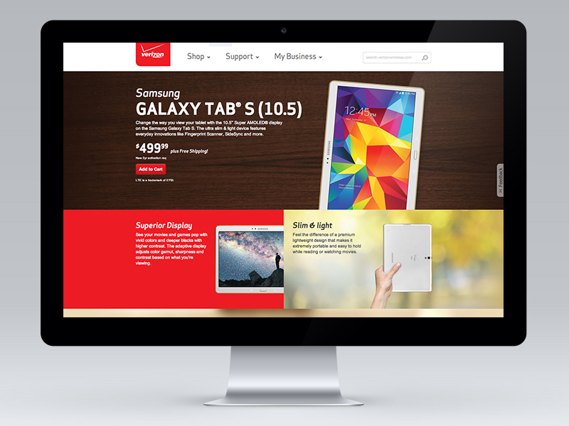 Verizon Wireless B2B Landing Page for Samsung Galaxy® Tab