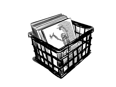 Crateful Dead blackandwhite crates illustration records