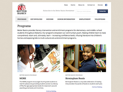 Programs page for a child literacy program non profit