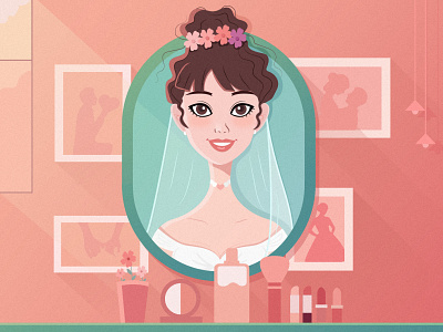 Bride beauty bride design female flat illustration lovers make up marry ui