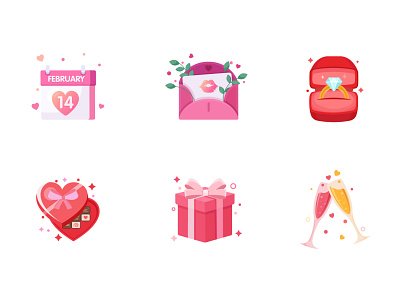 Valentine's Day bow calendar champagne design flat gift illustration love letter ui