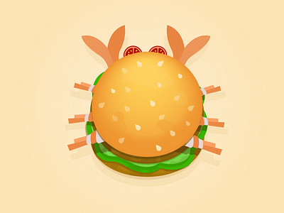Crab burger burger cheeseburger debut design fish flat food grab graphical hamburger icon illustration logo shrimp symbiosis ui