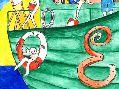 Mermaid angel bright cloud mermaid ship watercolor yacht