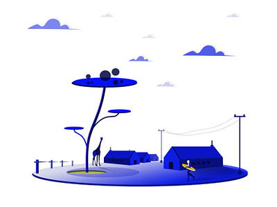 Dreamland Vol 5 animal clouds concept cottage creativity electricity pol ground illustration tree vector village seen